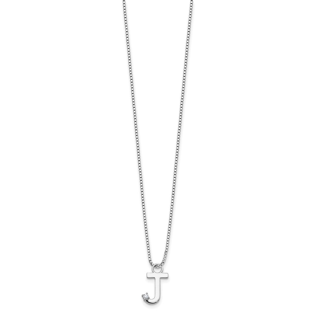 Sterling Silver Rhodium Plated White Ice .03 Diamond Initial J w/2in Ext. Necklace
