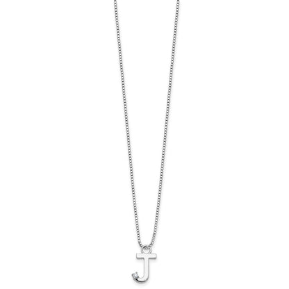 Sterling Silver Rhodium Plated White Ice .03 Diamond Initial J w/2in Ext. Necklace