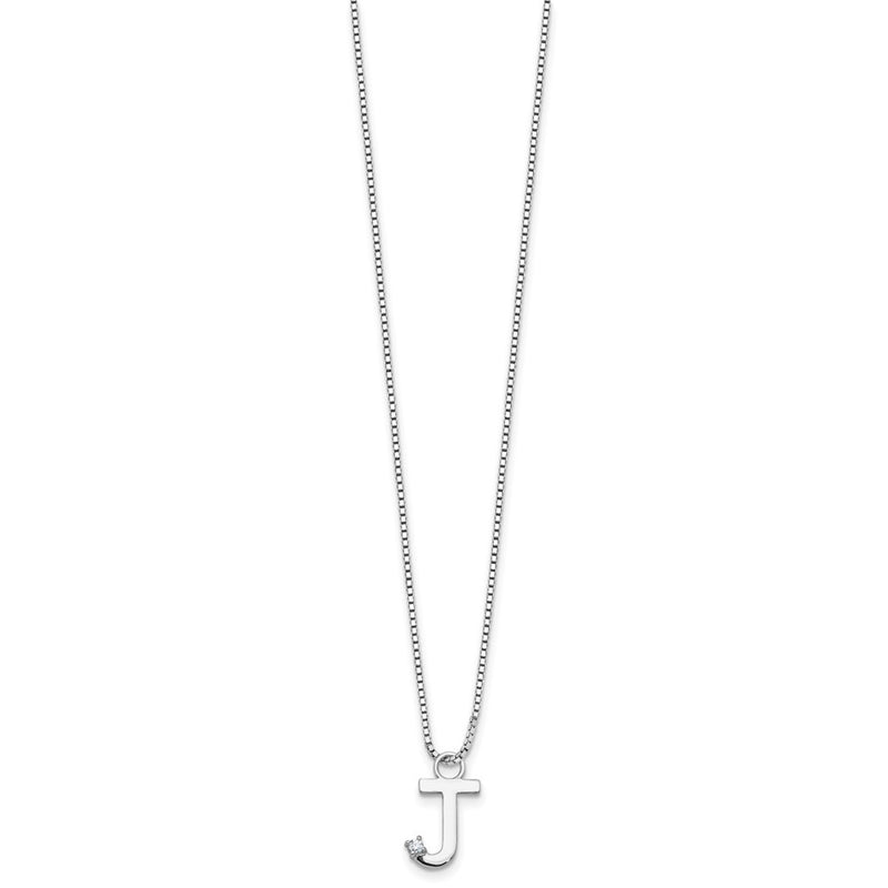 Sterling Silver Rhodium Plated White Ice .03 Diamond Initial J w/2in Ext. Necklace