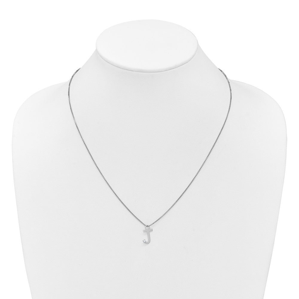 Sterling Silver Rhodium Plated White Ice .03 Diamond Initial J w/2in Ext. Necklace