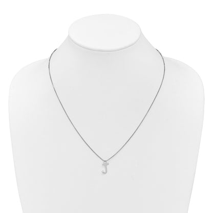 Sterling Silver Rhodium Plated White Ice .03 Diamond Initial J w/2in Ext. Necklace
