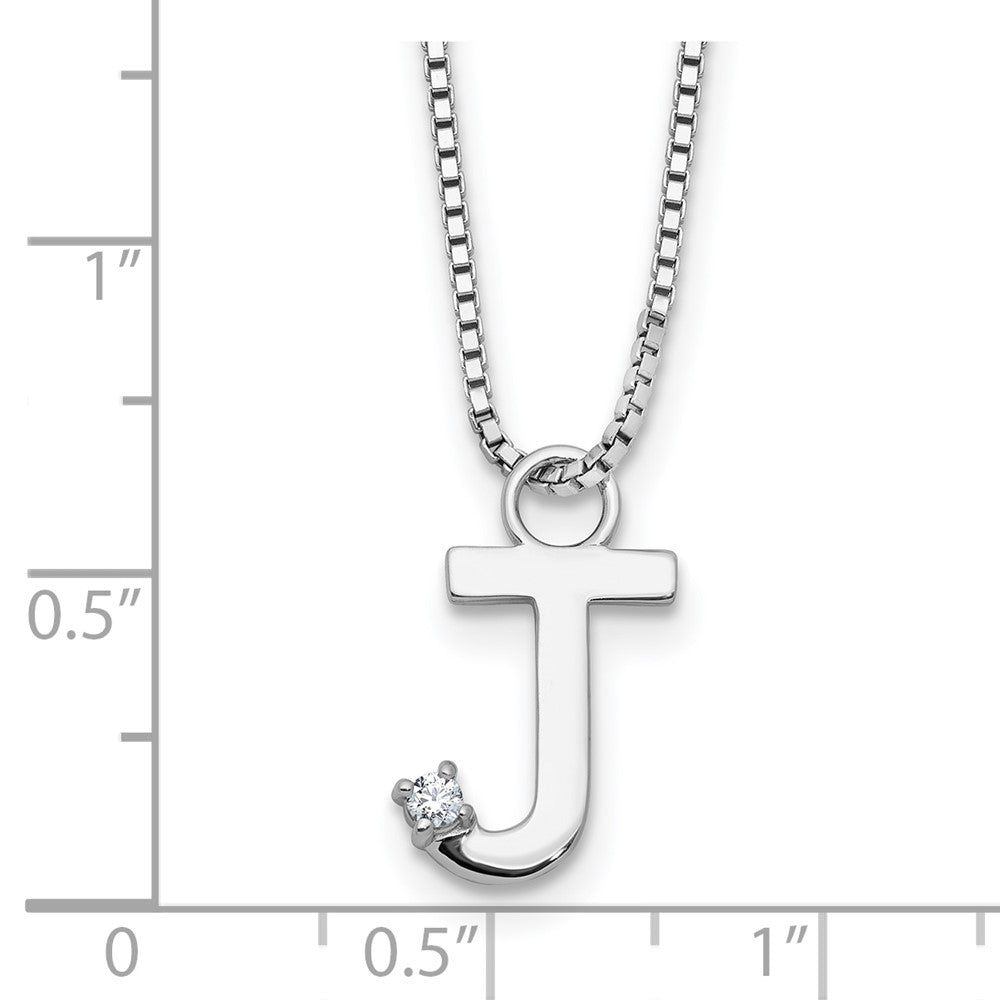 Sterling Silver Rhodium Plated White Ice .03 Diamond Initial J w/2in Ext. Necklace