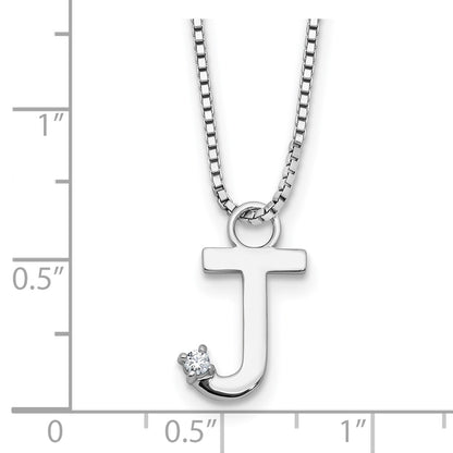 Sterling Silver Rhodium Plated White Ice .03 Diamond Initial J w/2in Ext. Necklace