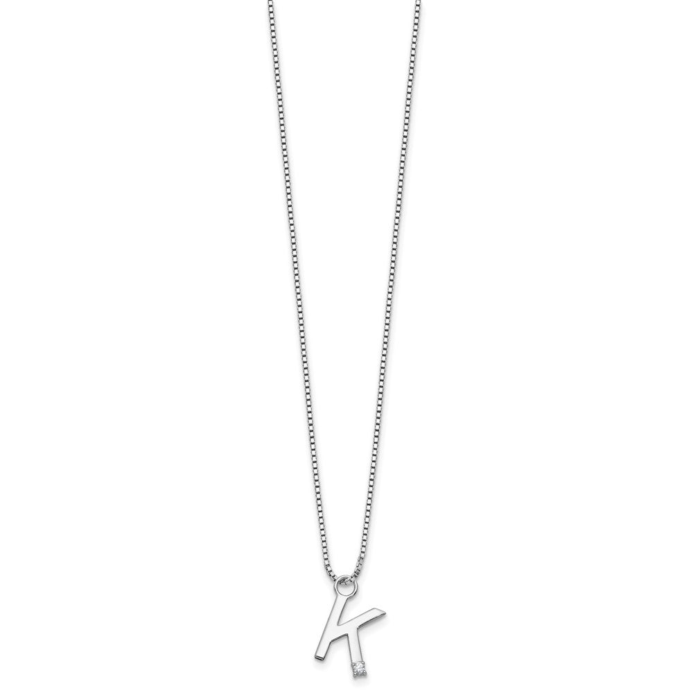 Sterling Silver Rhodium Plated White Ice .03 Diamond Initial K w/2in Ext. Necklace