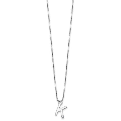 Sterling Silver Rhodium Plated White Ice .03 Diamond Initial K w/2in Ext. Necklace