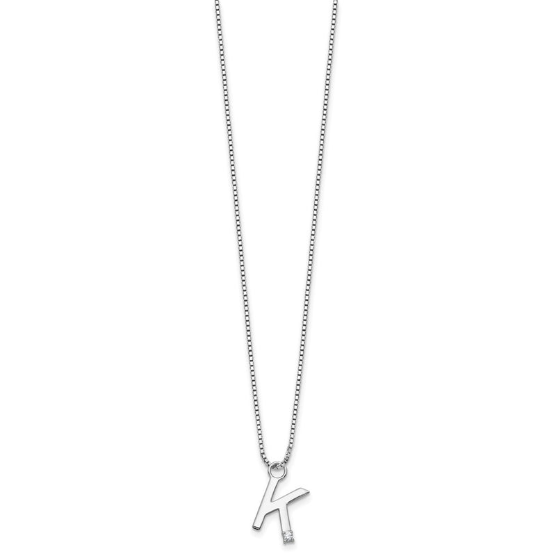 Sterling Silver Rhodium Plated White Ice .03 Diamond Initial K w/2in Ext. Necklace