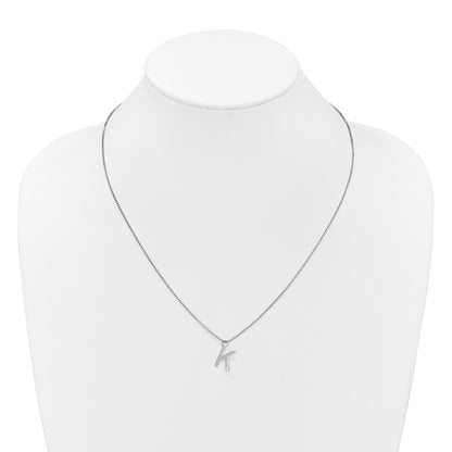 Sterling Silver Rhodium Plated White Ice .03 Diamond Initial K w/2in Ext. Necklace
