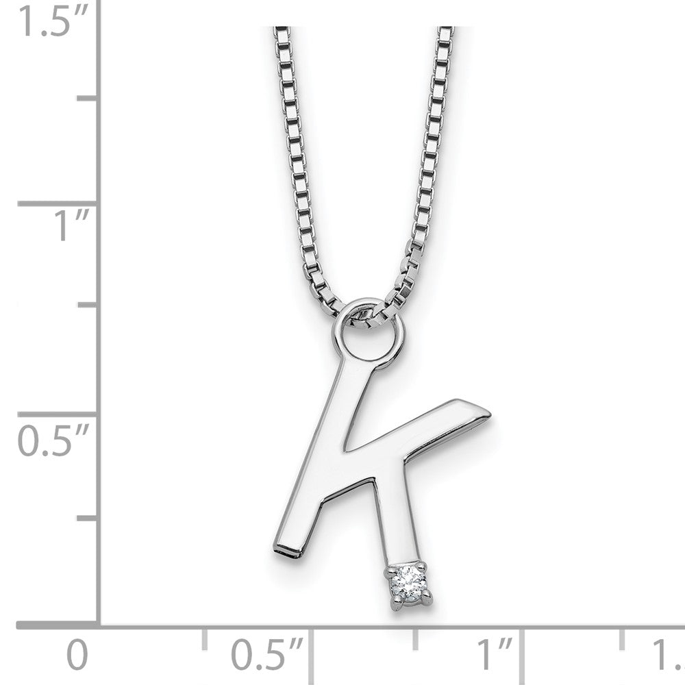 Sterling Silver Rhodium Plated White Ice .03 Diamond Initial K w/2in Ext. Necklace