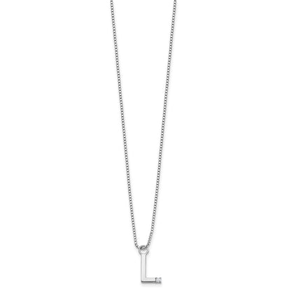 Sterling Silver Rhodium Plated White Ice .03 Diamond Initial L w/2in Ext. Necklace