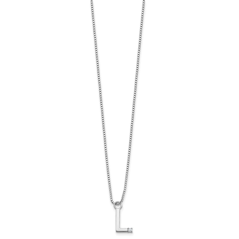 Sterling Silver Rhodium Plated White Ice .03 Diamond Initial L w/2in Ext. Necklace