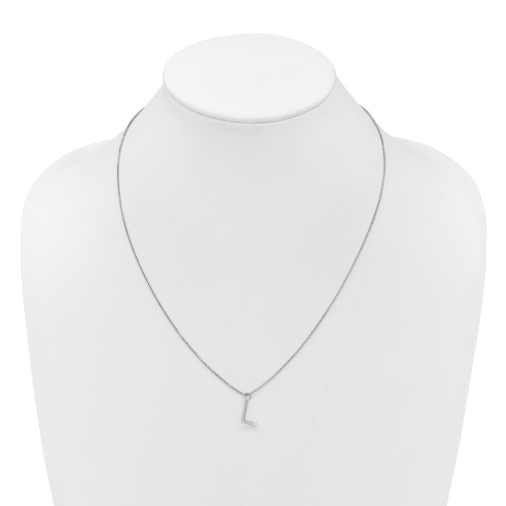 Sterling Silver Rhodium Plated White Ice .03 Diamond Initial L w/2in Ext. Necklace
