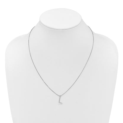 Sterling Silver Rhodium Plated White Ice .03 Diamond Initial L w/2in Ext. Necklace