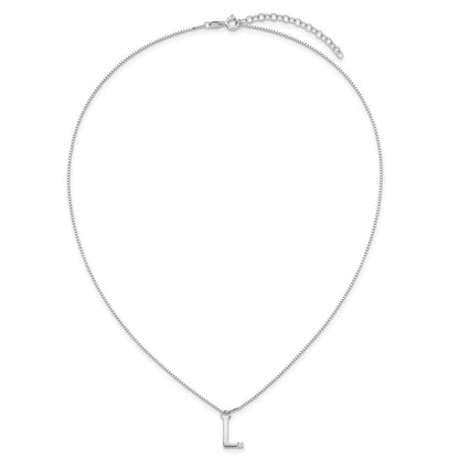 Sterling Silver Rhodium Plated White Ice .03 Diamond Initial L w/2in Ext. Necklace