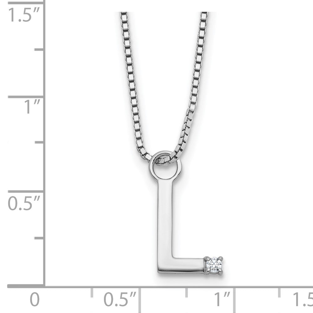 Sterling Silver Rhodium Plated White Ice .03 Diamond Initial L w/2in Ext. Necklace