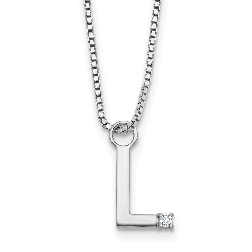 Sterling Silver Rhodium Plated White Ice .03 Diamond Initial L w/2in Ext. Necklace
