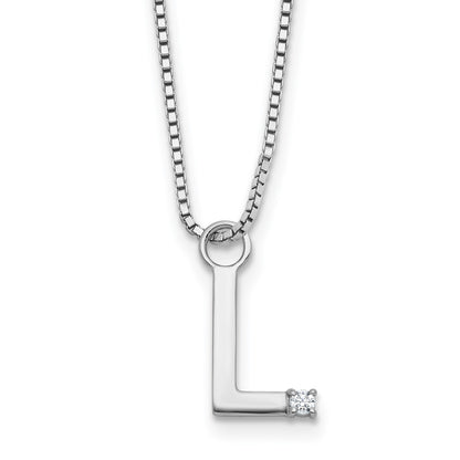 Sterling Silver Rhodium Plated White Ice .03 Diamond Initial L w/2in Ext. Necklace