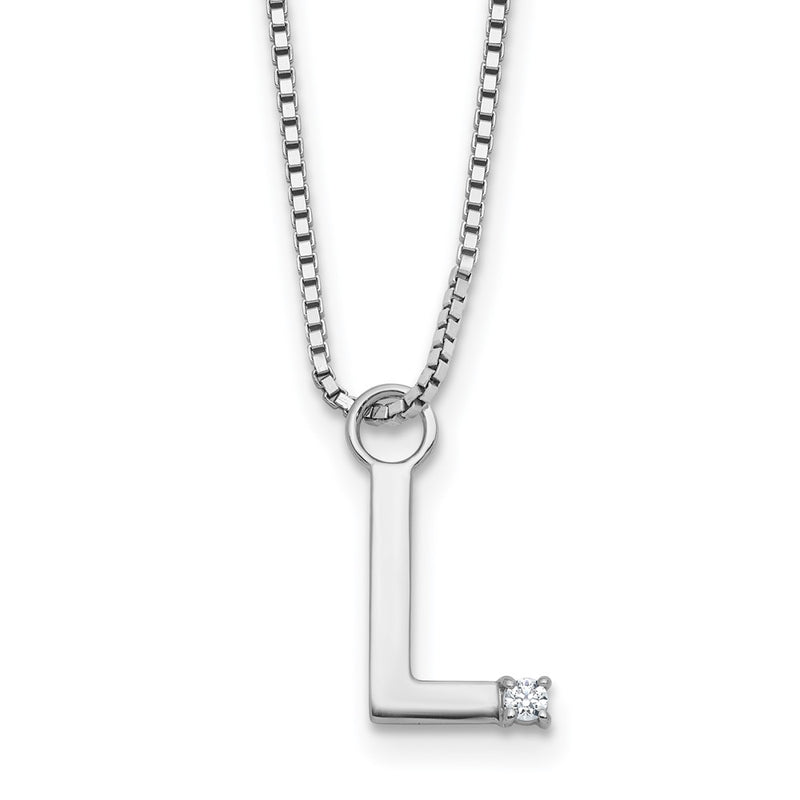 Sterling Silver Rhodium Plated White Ice .03 Diamond Initial L w/2in Ext. Necklace