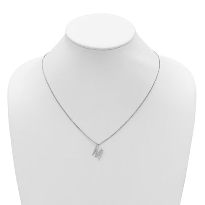 Sterling Silver Rhodium Plated White Ice .03 Diamond Initial M w/2in Ext. Necklace
