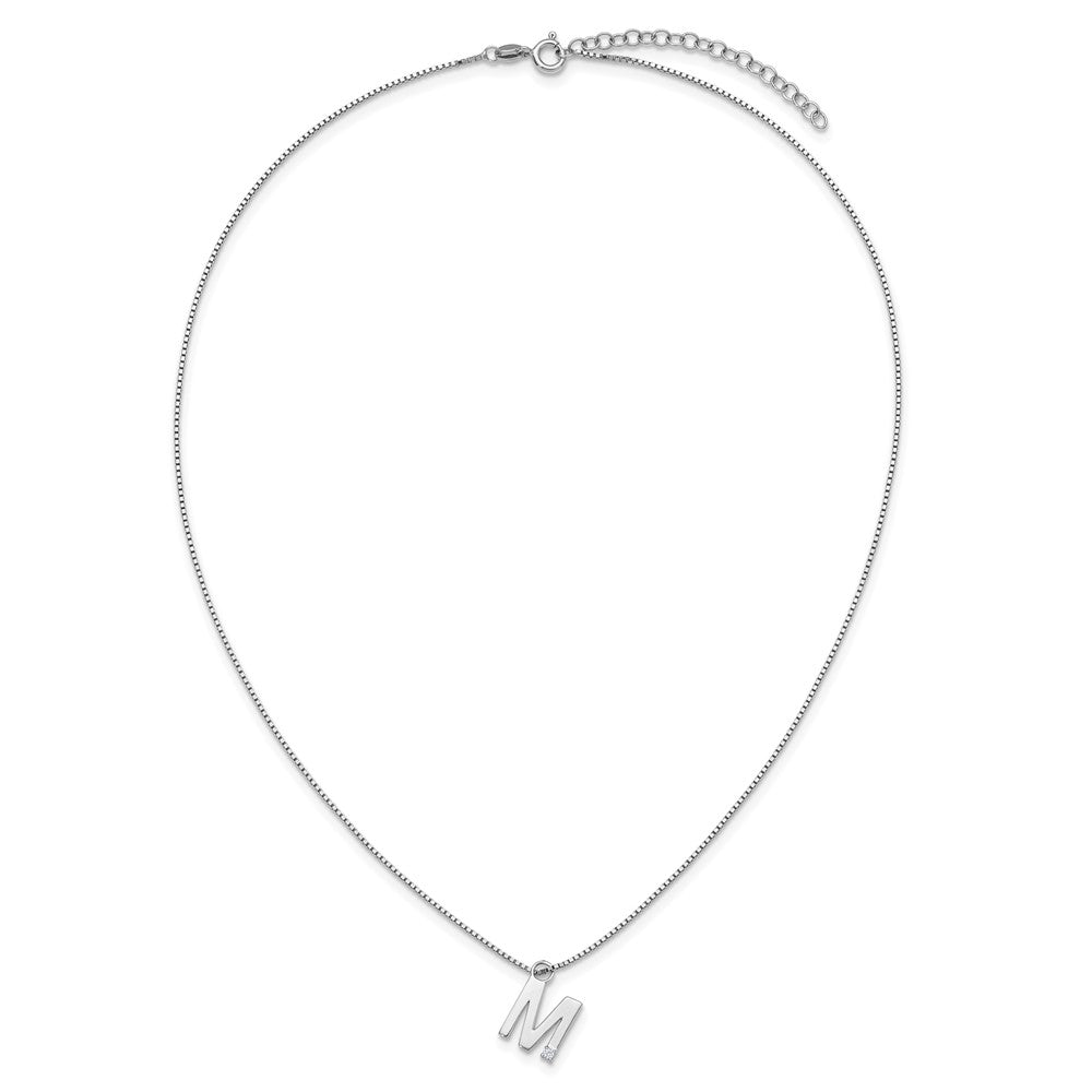 Sterling Silver Rhodium Plated White Ice .03 Diamond Initial M w/2in Ext. Necklace