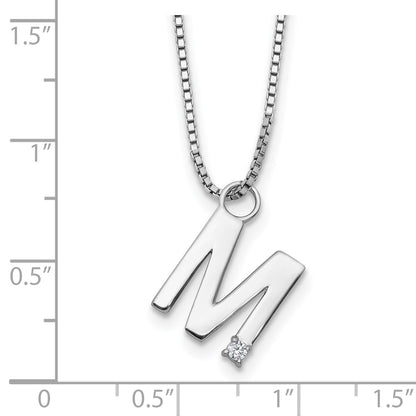 Sterling Silver Rhodium Plated White Ice .03 Diamond Initial M w/2in Ext. Necklace
