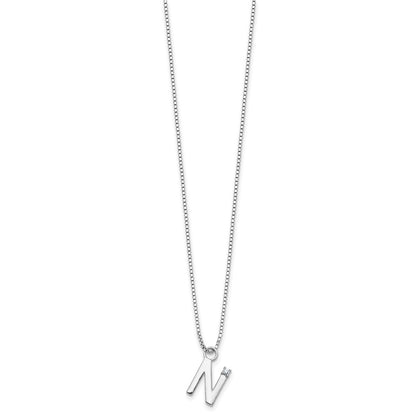 Sterling Silver Rhodium Plated White Ice .03 Diamond Initial N w/2in Ext. Necklace