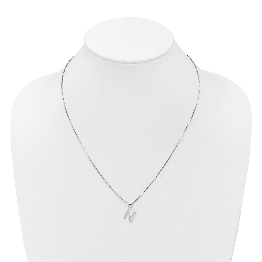 Sterling Silver Rhodium Plated White Ice .03 Diamond Initial N w/2in Ext. Necklace