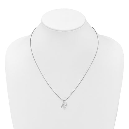 Sterling Silver Rhodium Plated White Ice .03 Diamond Initial N w/2in Ext. Necklace