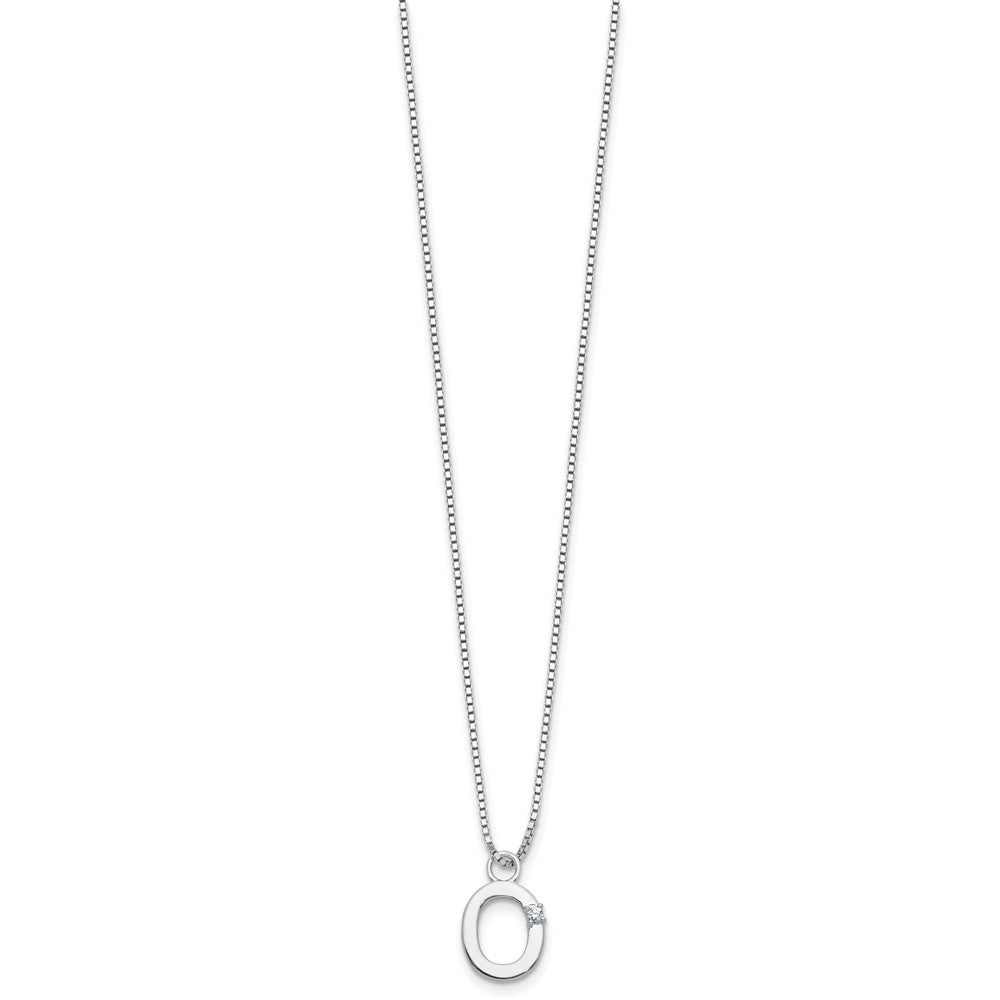 Sterling Silver Rhodium Plated White Ice .03 Diamond Initial O w/2in Ext. Necklace