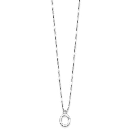 Sterling Silver Rhodium Plated White Ice .03 Diamond Initial O w/2in Ext. Necklace