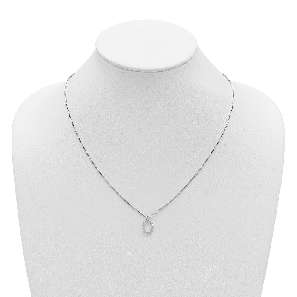 Sterling Silver Rhodium Plated White Ice .03 Diamond Initial O w/2in Ext. Necklace