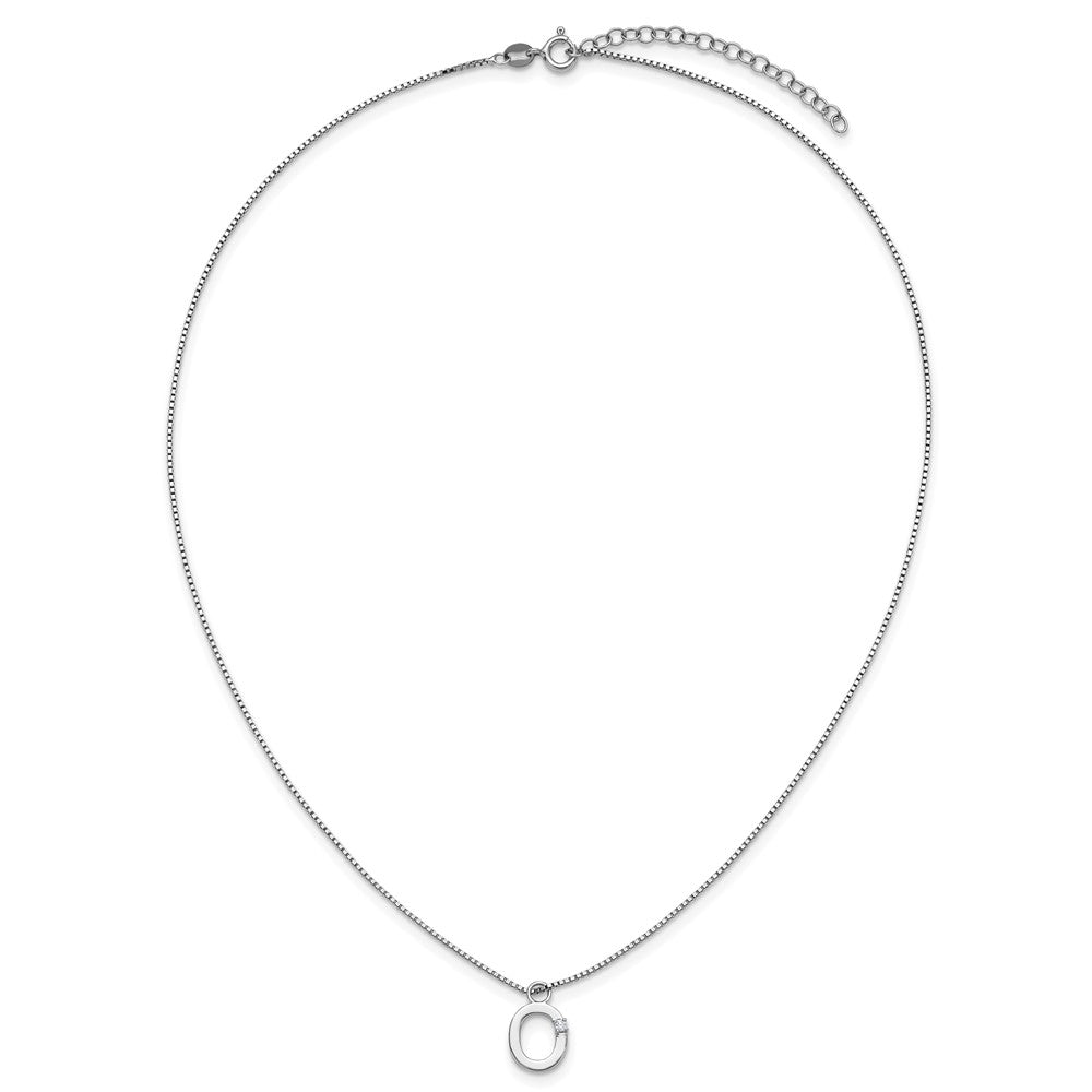 Sterling Silver Rhodium Plated White Ice .03 Diamond Initial O w/2in Ext. Necklace