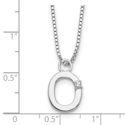 Sterling Silver Rhodium Plated White Ice .03 Diamond Initial O w/2in Ext. Necklace