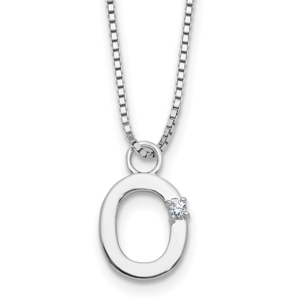 Sterling Silver Rhodium Plated White Ice .03 Diamond Initial O w/2in Ext. Necklace
