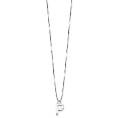 Sterling Silver Rhodium Plated White Ice .03 Diamond Initial P w/2in Ext. Necklace