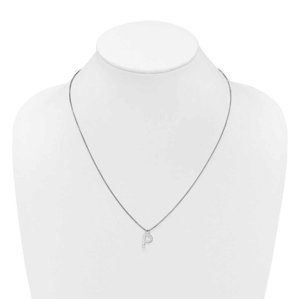 Sterling Silver Rhodium Plated White Ice .03 Diamond Initial P w/2in Ext. Necklace