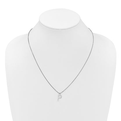 Sterling Silver Rhodium Plated White Ice .03 Diamond Initial P w/2in Ext. Necklace