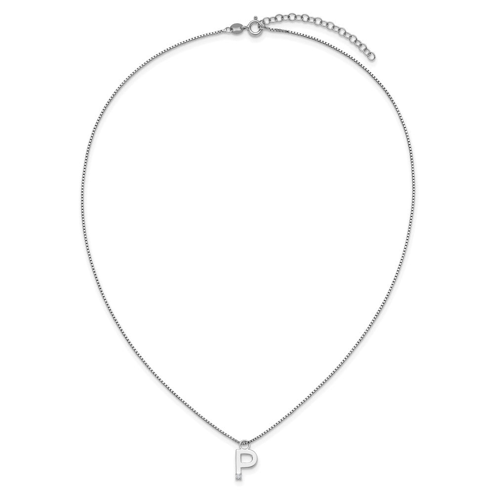 Sterling Silver Rhodium Plated White Ice .03 Diamond Initial P w/2in Ext. Necklace