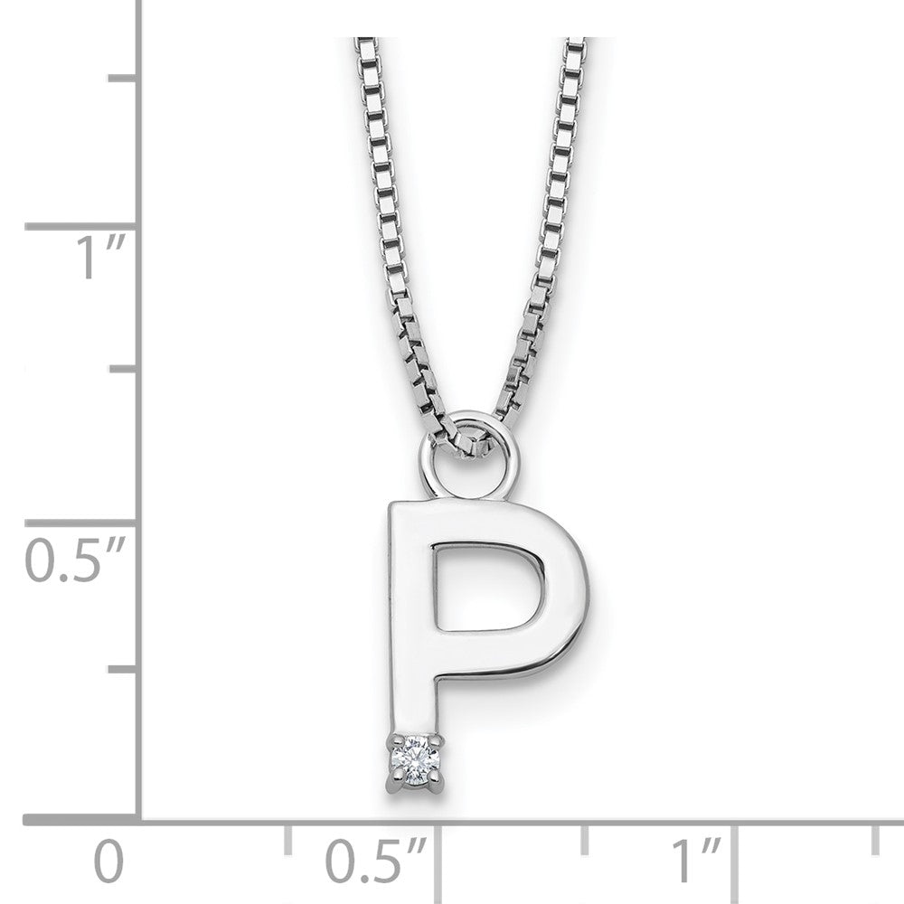 Sterling Silver Rhodium Plated White Ice .03 Diamond Initial P w/2in Ext. Necklace