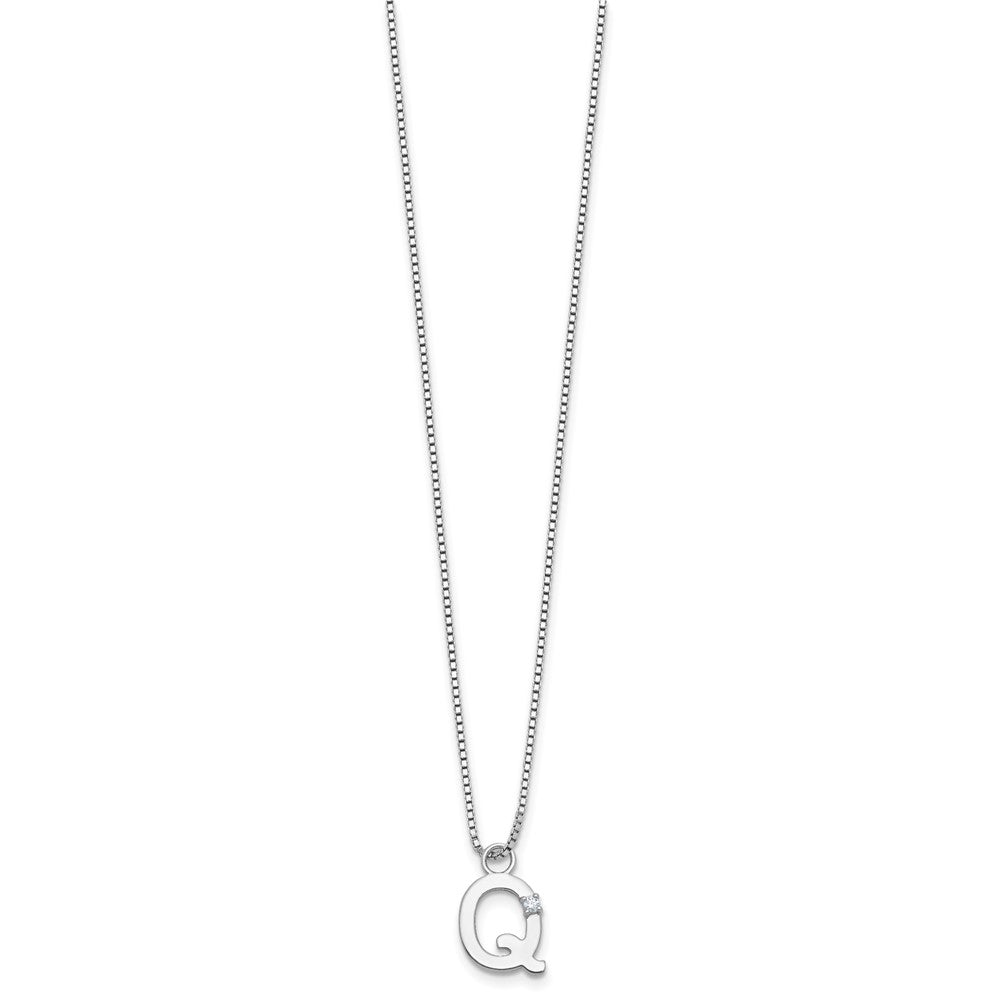 Sterling Silver Rhodium Plated White Ice .03 Diamond Initial Q w/2in Ext. Necklace