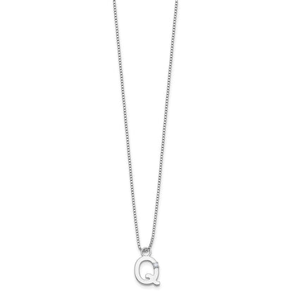 Sterling Silver Rhodium Plated White Ice .03 Diamond Initial Q w/2in Ext. Necklace