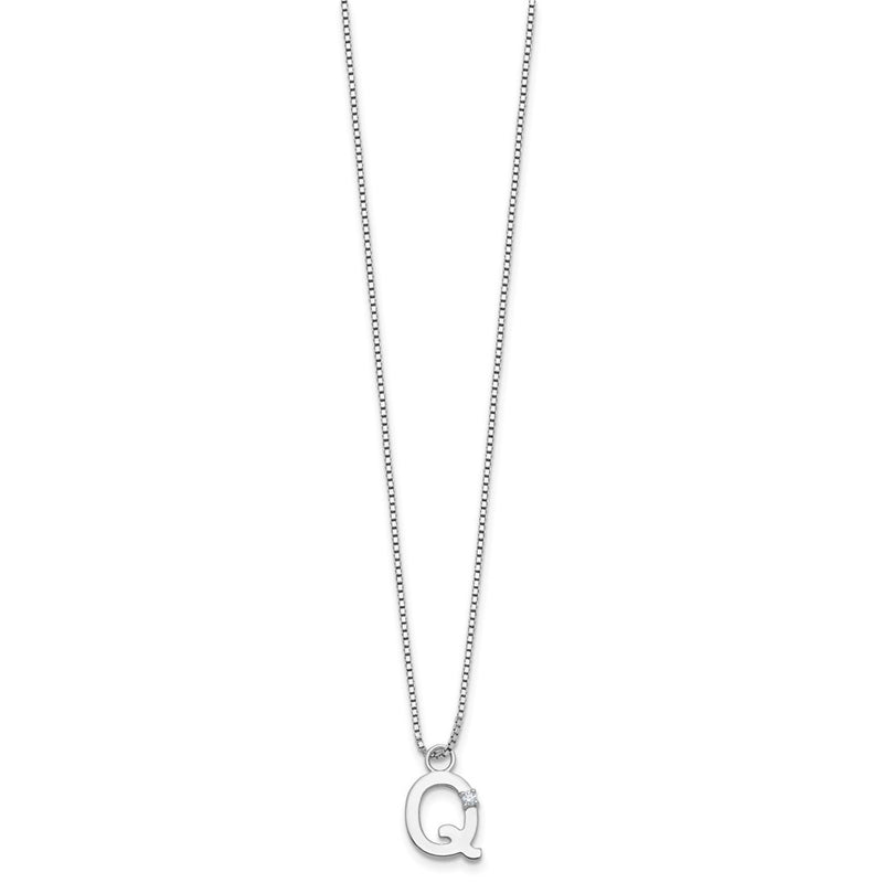 Sterling Silver Rhodium Plated White Ice .03 Diamond Initial Q w/2in Ext. Necklace