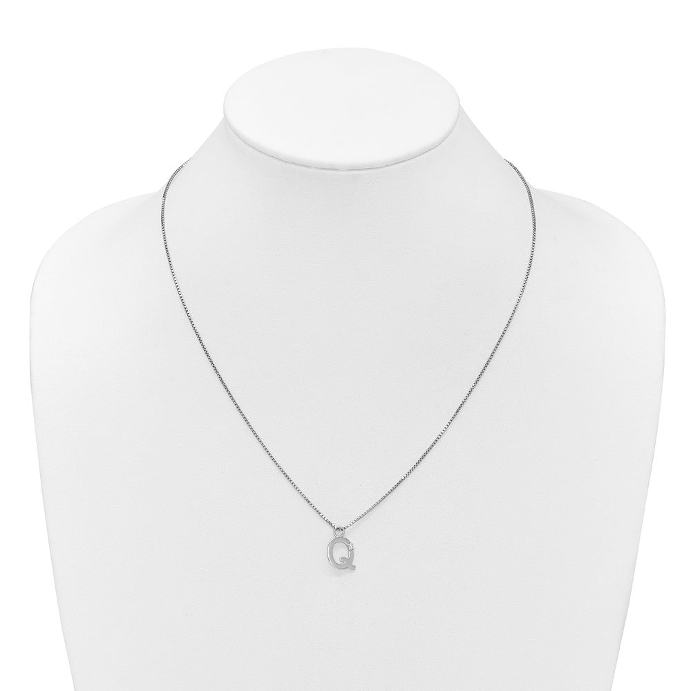 Sterling Silver Rhodium Plated White Ice .03 Diamond Initial Q w/2in Ext. Necklace