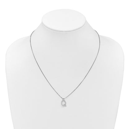 Sterling Silver Rhodium Plated White Ice .03 Diamond Initial Q w/2in Ext. Necklace