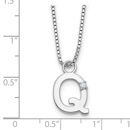 Sterling Silver Rhodium Plated White Ice .03 Diamond Initial Q w/2in Ext. Necklace