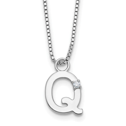 Sterling Silver Rhodium Plated White Ice .03 Diamond Initial Q w/2in Ext. Necklace