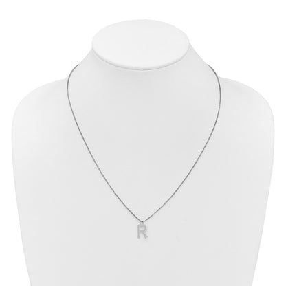 Sterling Silver Rhodium Plated White Ice .03 Diamond Initial R w/2in Ext. Necklace