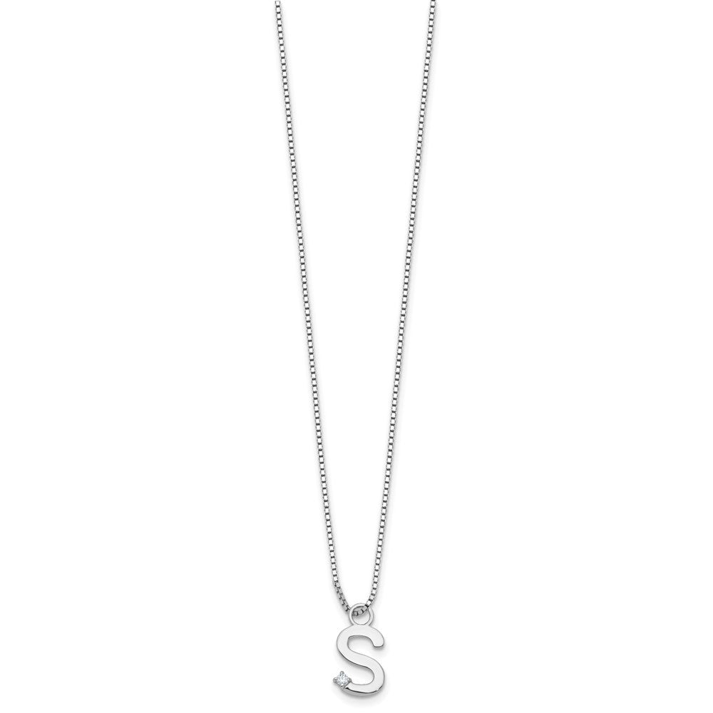 Sterling Silver Rhodium Plated White Ice .03 Diamond Initial S w/2in Ext. Necklace