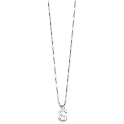 Sterling Silver Rhodium Plated White Ice .03 Diamond Initial S w/2in Ext. Necklace