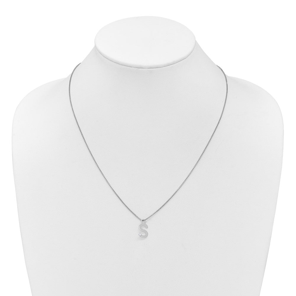 Sterling Silver Rhodium Plated White Ice .03 Diamond Initial S w/2in Ext. Necklace