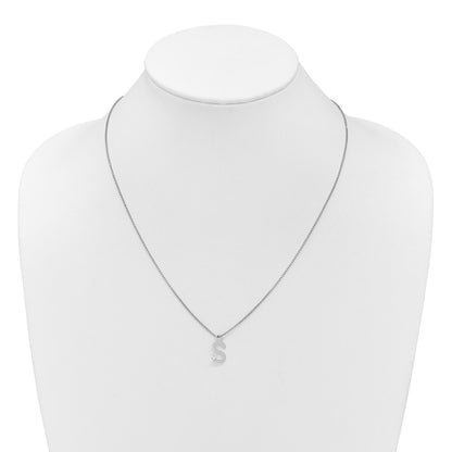 Sterling Silver Rhodium Plated White Ice .03 Diamond Initial S w/2in Ext. Necklace